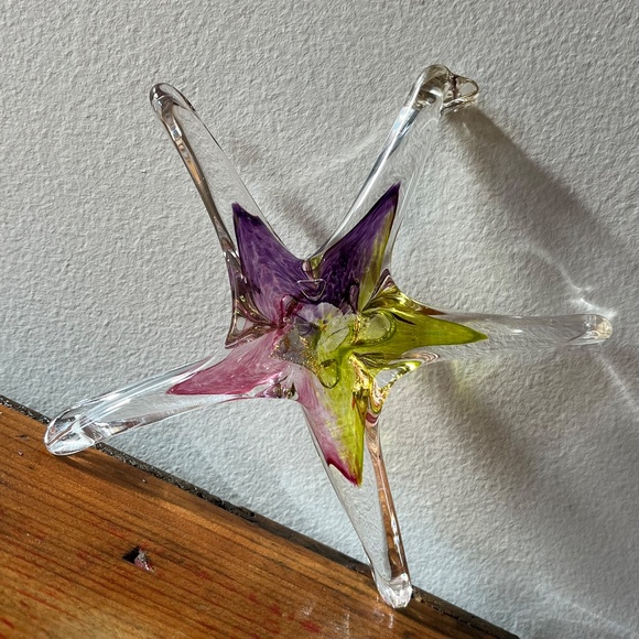 Hand Signed Glass Starfish Sun Catcher Paper Weight Decor - Picture 3 of 6